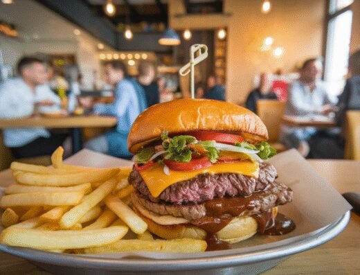 Restaurant de fast food à Savigny-le-Temple avec clients en terrasse