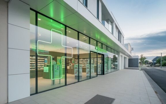 Façade d'une pharmacie à Saint‑Germain‑lès‑Corbeil