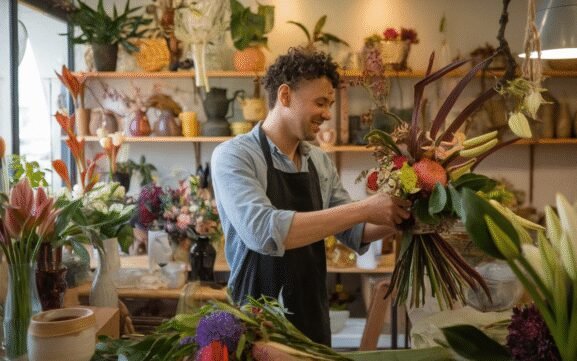 Bouquet de fleurs fraîches chez un fleuriste à Boussy‑Saint‑Antoine