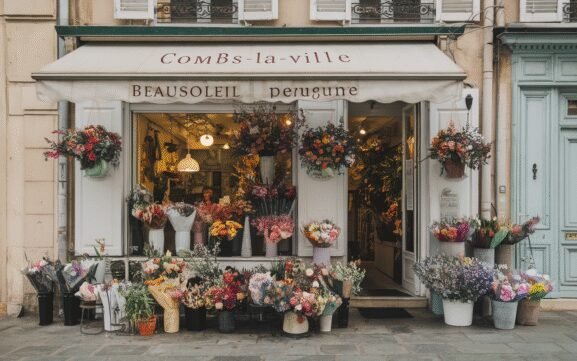 Devanture d’un fleuriste à Combs-la-Ville, quartier Beausoleil, près de la mairie