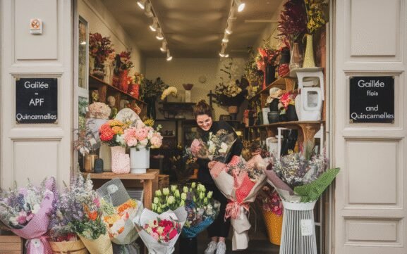 Devanture de la boutique de fleurs APF à Combs-la-Ville, quartier Galilée – Quincarnelles